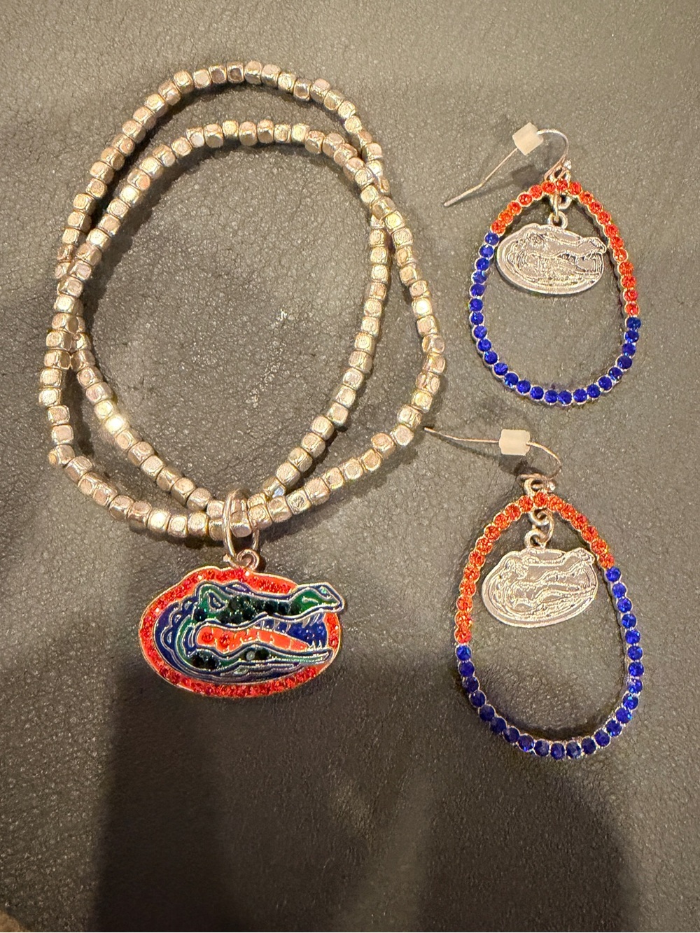 UF Gators Orange & Blue Alligator Charm Bracelet and Earring Set